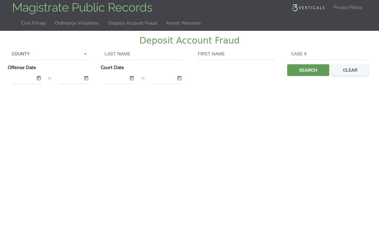 Polk County case search fields in the Magistrate deposit account fraud module