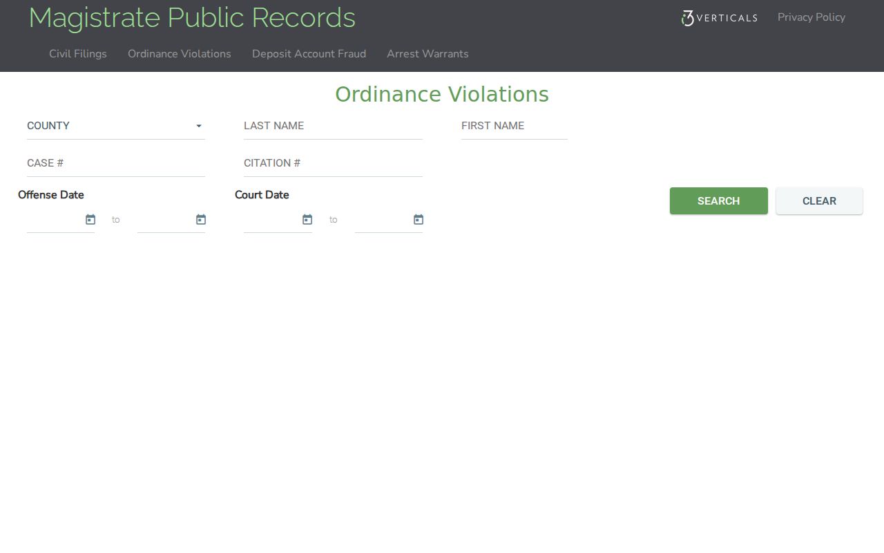 Polk County case lookup fields in the Magistrate ordinance search