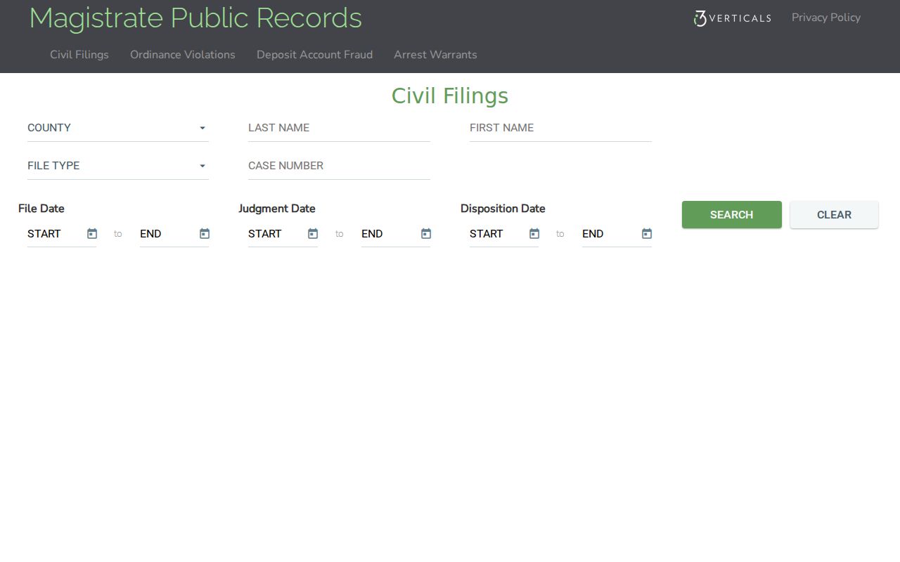 Polk-enabled Georgia Magistrate civil filing search form and field order