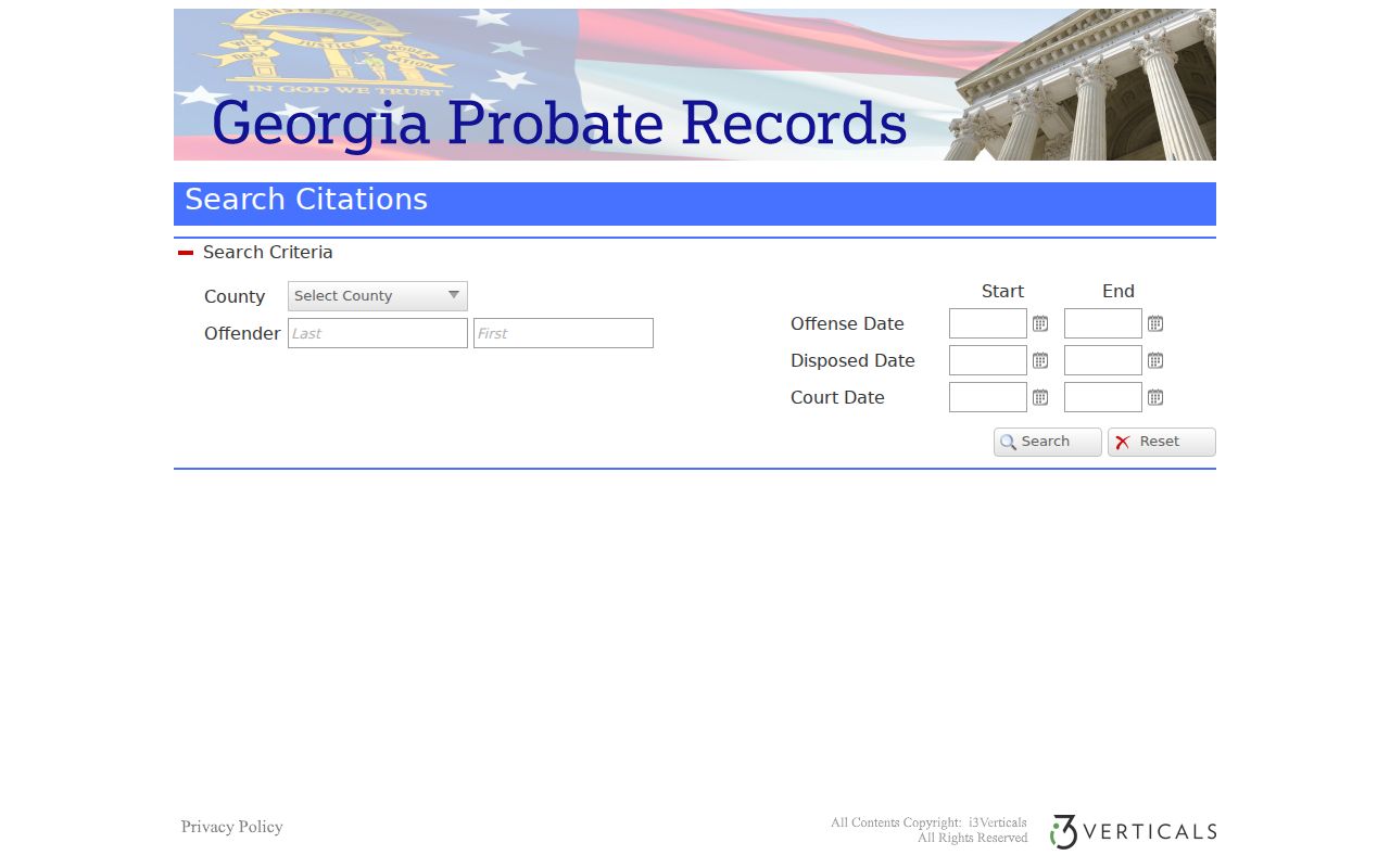 Polk County court calendar fields in the Georgia Probate traffic search