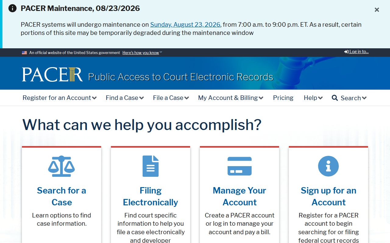 PACER federal case search portal for federal criminal matters from Polk County