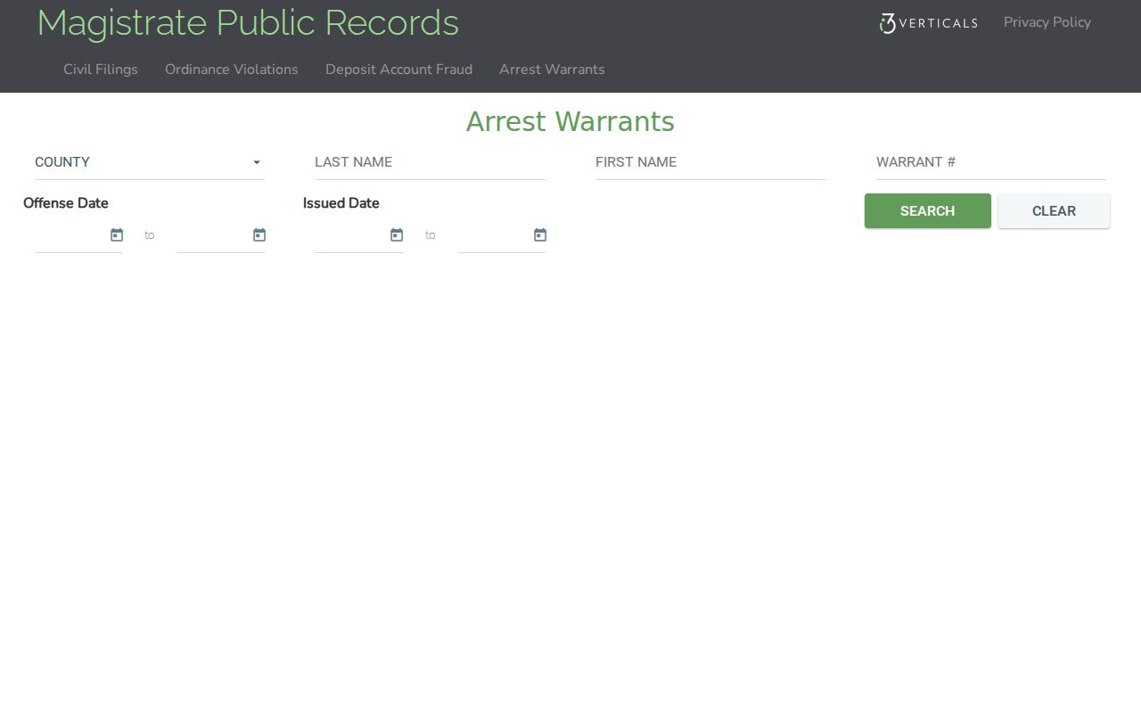 Georgia Magistrate arrest warrant search form where Polk County was absent from the county menu