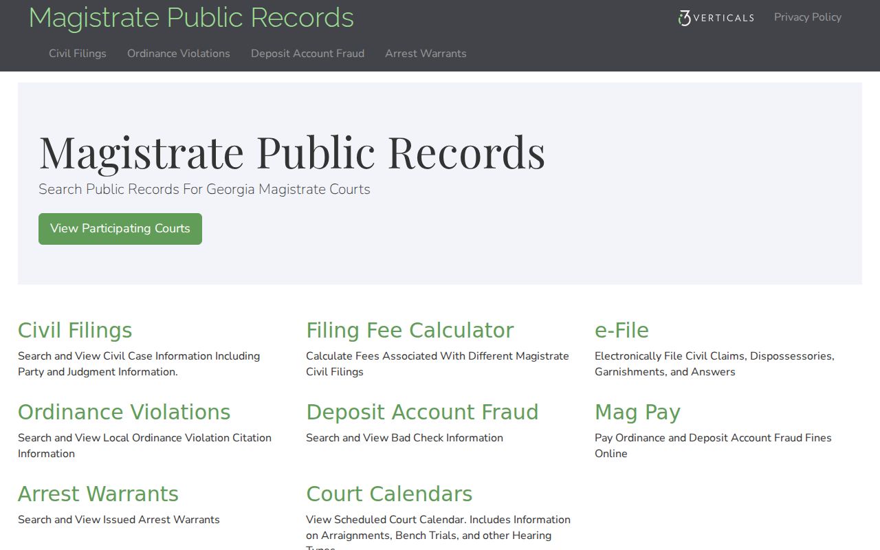 Georgia Magistrate Public Records portal with separate Polk County search modules