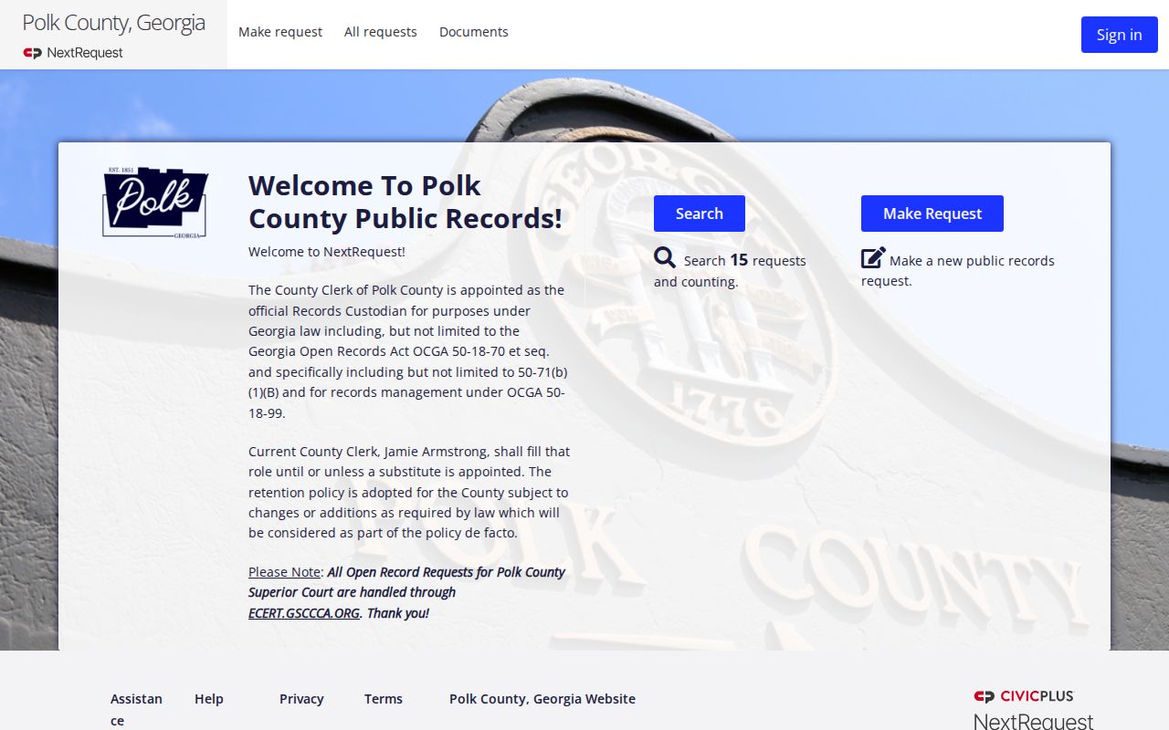 Polk County NextRequest portal for general administrative public records