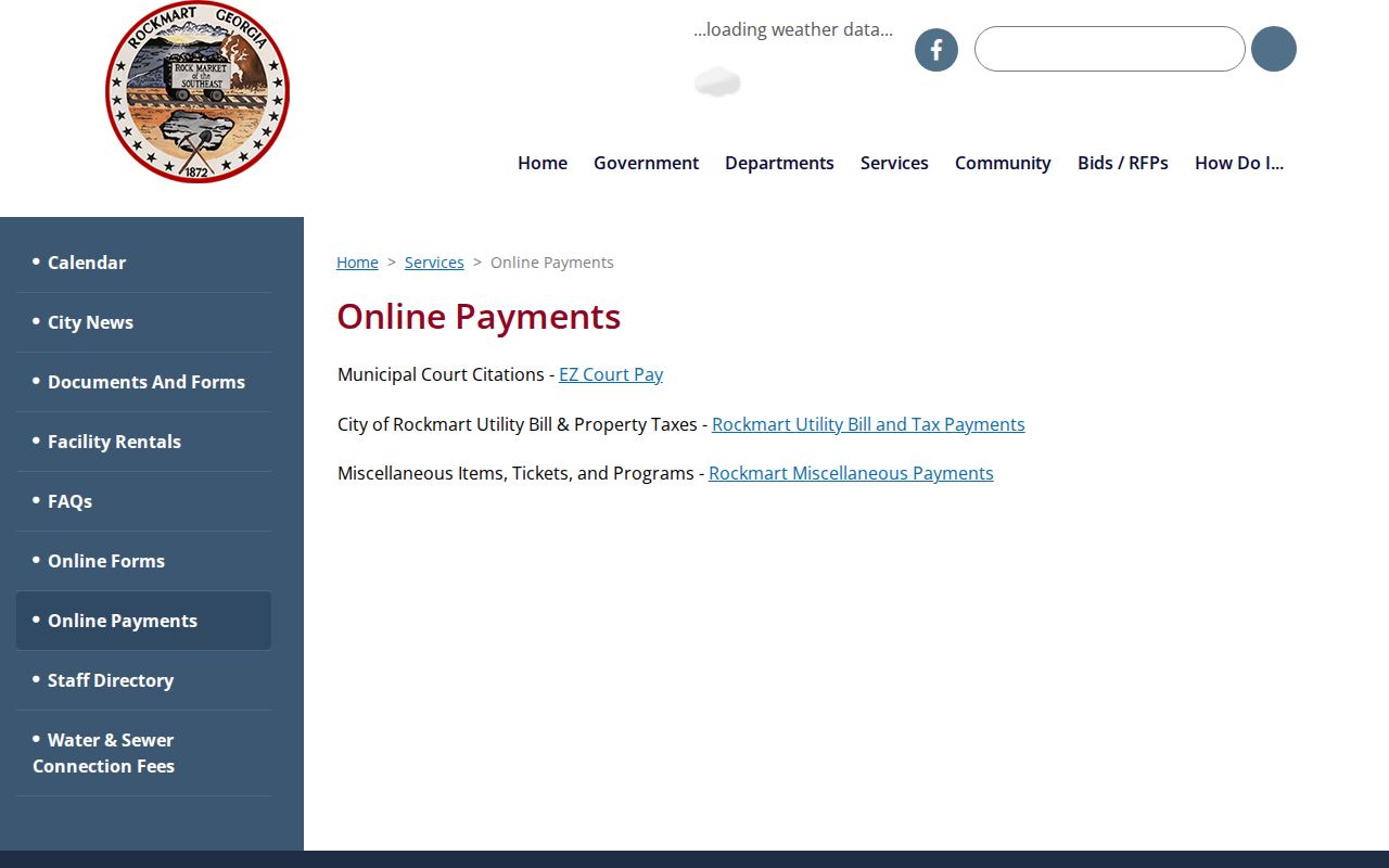 Rockmart court docket citation link on the official city payment page